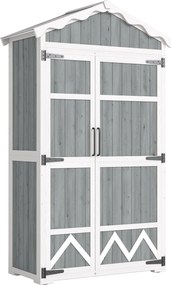 Outsunny Căsuță de grădină din lemn 105x55x179 cm dulap pentru unelte cu 4 rafturi acoperiș din metal galvanizat gri | Aosom Romania