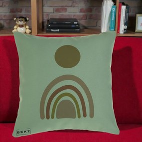 Perna Decorativa Boho Rainbow Sun, 40x40 cm, Verde, Husa Detasabila, Perna Inclusa, BEKZ®