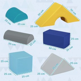 HOMCOM Set de Construcții Moi pentru Copii 1-3 Ani cu 11 Forme, 25x25x50 cm, Multicolor | Aosom Romania