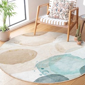 Covor albastru/bej lavabil rotund ø 150 cm Puddle – Mila Home