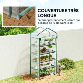 Outsunny Seră de grădină din PVC cu 5 rafturi, mini-seră de balcon, cadru din oțel, ușă cu fermoar, 90x49x193cm, transparent | Aosom Romania