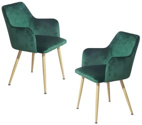 Set 2 scaune dining de tip fotoliu Sella, catifea, verde