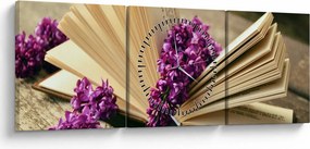Tablou cu cartea și lavanda (cu ceas) (90x30 cm)