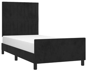 Cadru de pat cu tablie, negru, 90x200 cm, catifea Negru, 90 x 200 cm, Benzi verticale