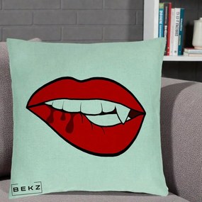 Perna Decorativa Vampire Lips Halloween, 40x40 cm, Verde Menta, Husa Detasabila, Perna Inclusa, BEKZ®