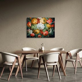 Tablou pe sticlă cu buchet pictat de flori (70x50 cm)