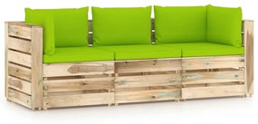 Canapea de gradina cu 3 locuri, cu perne, lemn verde tratat verde aprins, Canapea cu 3 locuri, 1