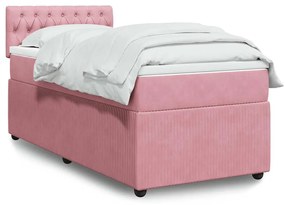 vidaXL Pat box spring cu saltea, roz, 100x200 cm, catifea