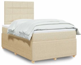 vidaXL Pat box spring cu saltea, crem, 120x200 cm, textil