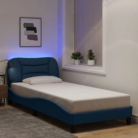 3213675 vidaXL Cadru de pat cu lumini LED, albastru, 90x190 cm, textil