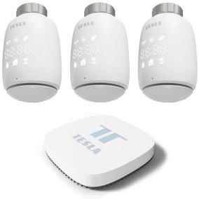 SET 3x cap termostatic inteligent fără fir TESLA Smart 2xAA + pasarelă inteligentă Hub Wi-Fi