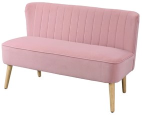 Sofa 2 locuri din stofa HOMCOM Canapea tapitata Canapea dubla Mobilier de living Canapea din lemn Material textil moale Spuma de poliester Roz 117 x 56,5 x 77 cm | Aosom Romania