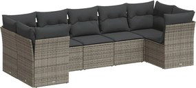 vidaXL Set canapele de grădină, 7 piese, cu perne, gri, poliratan