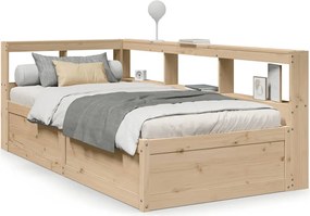 vidaXL Pat cu bibliotecă fără saltea, 75x190 cm, lemn masiv de pin