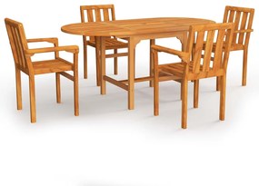 Set mobilier de gradina, 5 piese, lemn masiv de tec Oval, 5