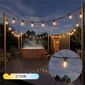 LED Stm ghirlandă decorativă solară 10xE27/3V USB 2400 mAh 10,62 m IP65 neagră + telecomandă