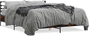 vidaXL Cadru de pat, stejar fumuriu 150x200 cm lemn prelucrat și metal