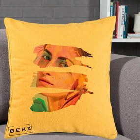 Perna Decorativa Portret Femeie Fragmentat Colorat, 40x40 cm, Galben, Husa Detasabila, Perna Inclusa, BEKZ®