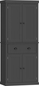 HOMCOM Bufet înalt bucătărie, dulap de bucătărie cu 4 uși, sertar și polițe reglabile, 76,2 x 40,2 x 183 cm, negru | Aosom Romania