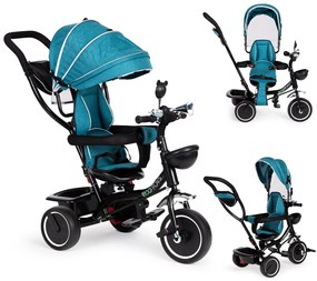 Triciclu triciclu trei roți scaun pivotant copertină verde-albastru