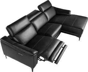 Coltar LUX design italian cu sezlong dreapta si functia relax Cowhide negru