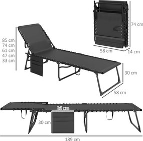 Outsunny Șezlong Pliabil, Spătar Reglabil în 5 Trepte, Pernă, Tapițerie, până la 120 kg, Oțel, Gri Deschis, 58 x 189 x 32,5 cm | Aosom Romania