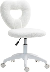 HOMCOM Scaun de Birou Tapițat cu Spătar în Formă de Inimă și Rotile, 45x56x78-88 cm, Alb | Aosom Romania