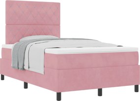 vidaXL Pat cu arcuri cu saltea cu headboard Roz 120 x 190 cm Catifea