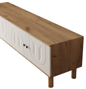 Set mobilier living 3 piese, compus din dulap înalt, comodă joasă și etajeră de perete, Culoare naturală