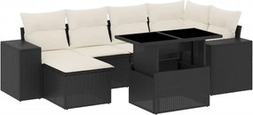 vidaXL Set canapele de grădină cu perne, 7 piese, negru, poliratan