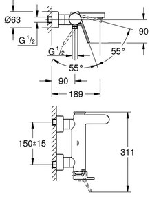 Baterie cada - dus Grohe Plus antracit periat Hard Graphite monocomanda