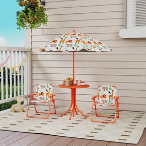 AIYAPLAY Set de Grădină pentru Copii, Masă și Scaune cu Umbrelă, Masă de Picnic pentru Exterior cu 2 Scaune Pliabile pentru Copii de 2-5 Ani, Portocaliu | Aosom Romania