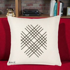 Perna Decorativa Geometric Grid, 40x40 cm, Crem Reliefat, Husa Detasabila, Perna Inclusa, BEKZ®