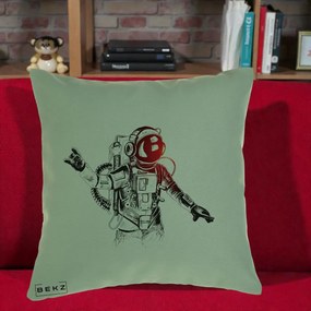Perna Decorativa Astronaut Rock Sketching, 40x40 cm, Verde, Husa Detasabila, Perna Inclusa, BEKZ®