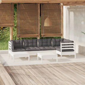 3096545 vidaXL Set mobilier de grădină cu perne, 7 piese, alb, lemn masiv pin