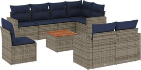 vidaXL Set canapele de grădină, 9 piese, cu perne, gri, poliratan