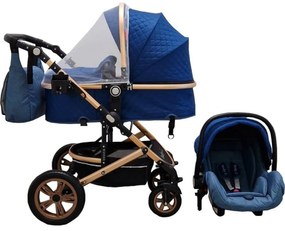 Carucior nou nascuti 3 in 1 Baby Care™ PRO 530, Cu geanta bebe, Cadru Aluminiu , Amortizoare, Roti din cauciuc plin AVE, Landou, Scoica auto, Spatar