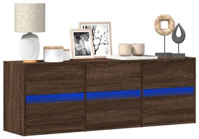 vidaXL Comodă TV de perete cu lumini LED, stejar maro, 130x31x45 cm