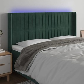3124349 vidaXL Tăblie de pat cu LED, verde închis, 183x16x118/128 cm, catifea