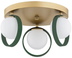 Plafoniera cu 3 spoturi design modern Saturnia auriu, verde