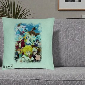 Perna Personalizata Nanatsu no Taizai Cele Sapte Pacate Mortale Anime, 40x40 cm, Verde Menta, Husa Detasabila, Perna Inclusa, BEKZ®