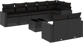vidaXL Set mobilier de grădină cu perne, 9 piese, negru, poliratan