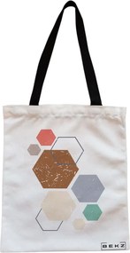 Sacosa de Panza pentru Cumparaturi, Geanta Tote, model Hexagons Pattern, Cu fermoar, 38x34.5 cm, Alba, BEKZ®