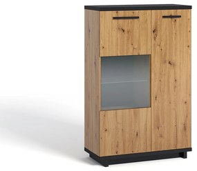 Vitrină Indi WIT90 (Stejar artisan + Negru mat + Stejar artisan). 1051746