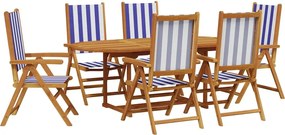 vidaXL Set mobilier de grădină 7 piese textil albastru alb/lemn masiv