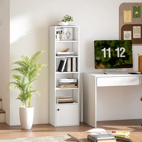HOMCOM Bibliotecă verticală cu 6 niveluri și dulap, pentru living, dormitor și birou, 40x30x156 cm, albă | Aosom Romania