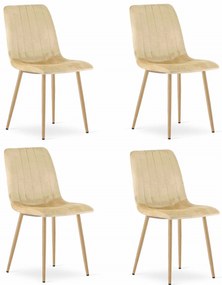 Set 4 Scaune Bucatarie/Dining Gabe Picioare Finisaj Lemn, Catifea Crem