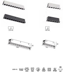 Corp incastrabil cu 10 spoturi LED BLAU alb