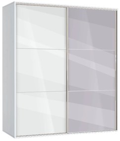 Sifonier Ava 41 cu usi glisante si oglinda 200 cm alb si alb lucios