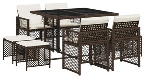 3210777 vidaXL Set mobilier de grădină cu perne, 9 piese, maro, poliratan